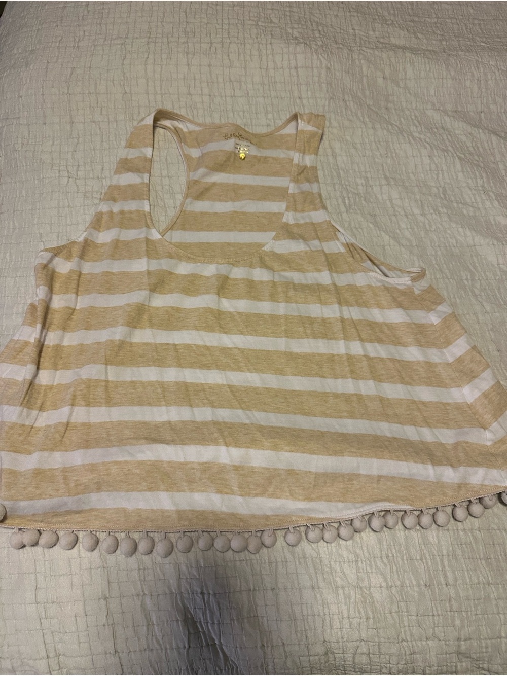 Lilly Pulitzer Cream and Tan Striped Pom-Pom Tank